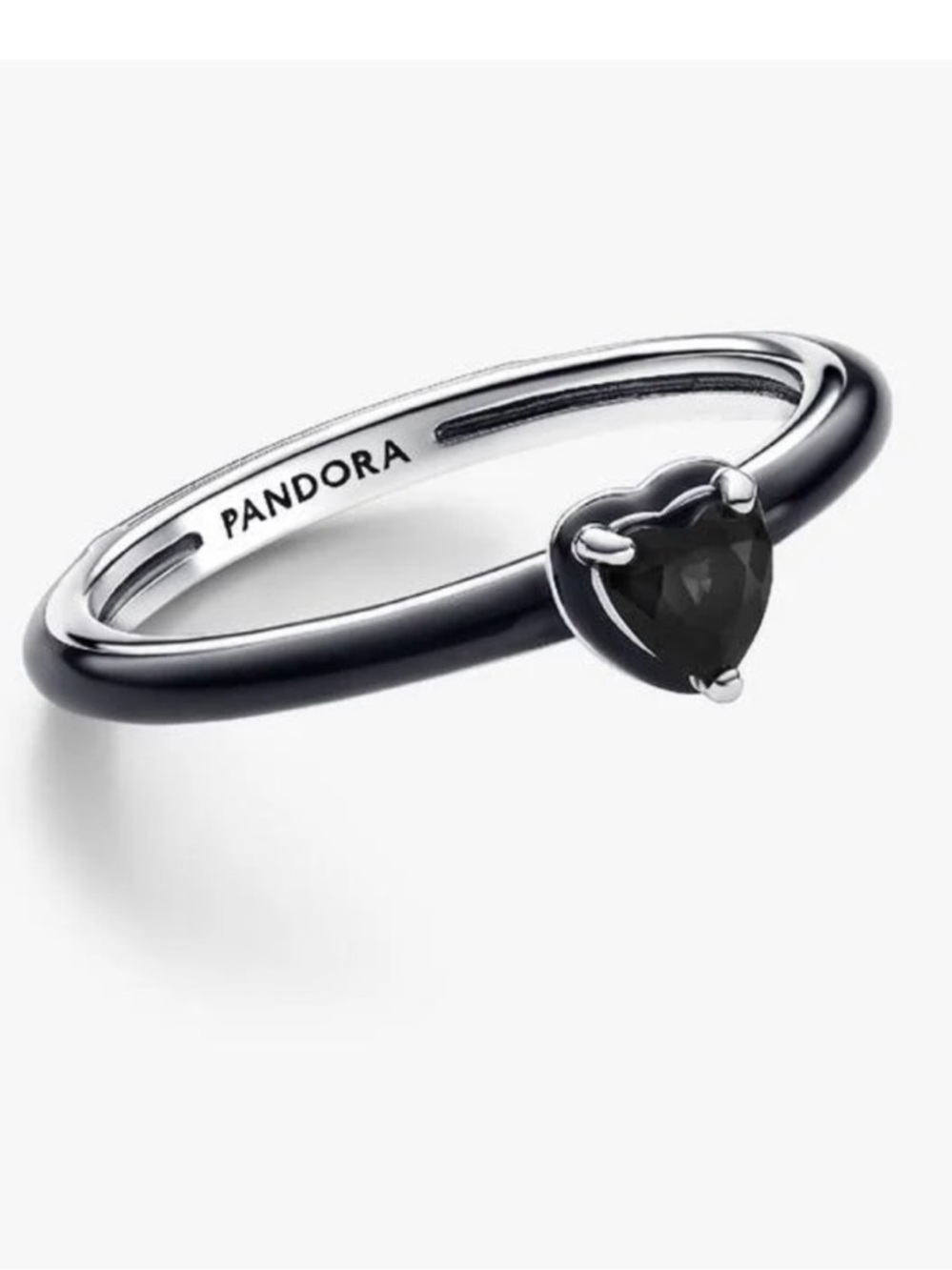 Pandora Silver Ring with Black Heart Stone